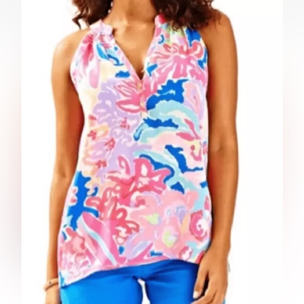 NWOT Lilly Pulitzer Vibrant Floral Silk Sleeveless Top Small
